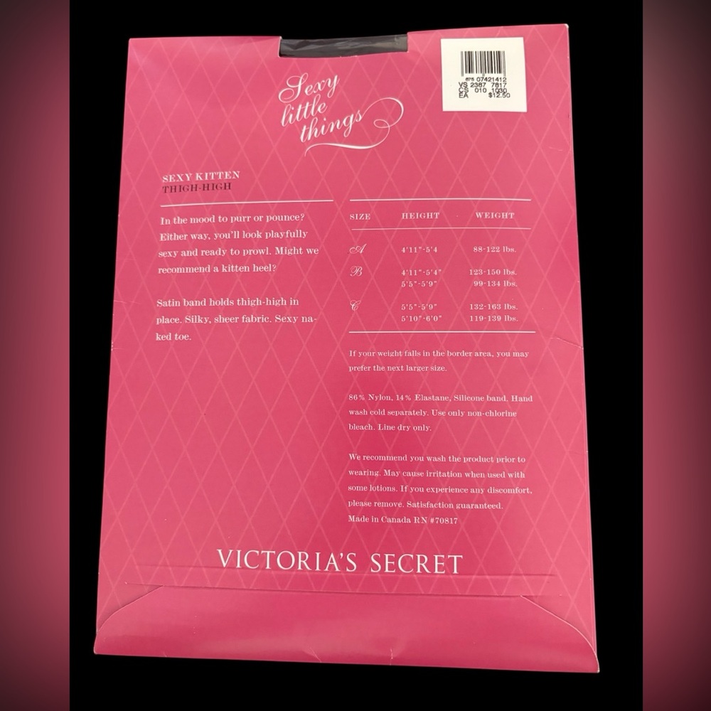 Victoria’s Secret Sexy Kitten Thigh High Stockings Black Sz. C Sheer Satin Band - Picture 2 of 4